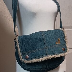 Roxy Denim Shoulder Bag With Faux Fur Accent